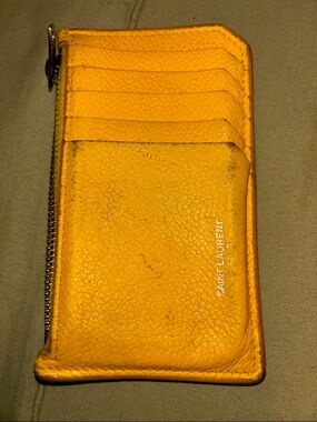 Saint Laurent Orange Leather Zip Card Holder